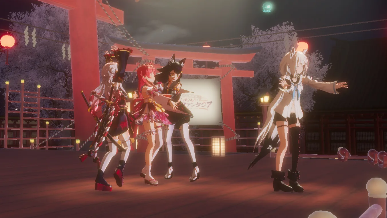 大神ミオとさくらみこが抱きついているシーン